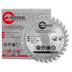 Диск пильный по дереву с твердосплавными напайками 115 х 22.2мм х 30Т Intertool CT-3012