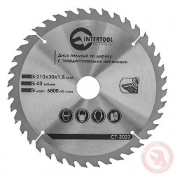 Диск пильный по дереву с твердосплавными напайками 210 х 30мм х 40Т Intertool CT-3023 Диск пильный по дереву с твердосплавными напайками 210 х 30мм х 40Т Intertool CT-3023