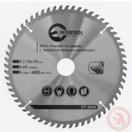 Диск пильный по дереву с твердосплавными напайками 210 х 30мм х 60Т Intertool CT-3024