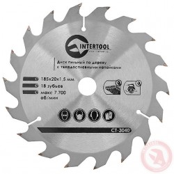 Диск пильный по дереву с твердосплавными напайками 185 х 20мм х 18Т Intertool CT-3040 Диск пильный по дереву с твердосплавными напайками 185 х 20мм х 18Т Intertool CT-3040