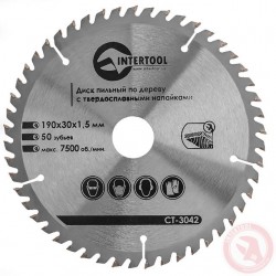 Диск пильный по дереву с твердосплавными напайками 190 х 30мм х 50Т Intertool CT-3042 Диск пильный по дереву с твердосплавными напайками 190 х 30мм х 50Т Intertool CT-3042