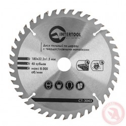 Диск пильный по дереву с твердосплавными напайками 180 х 22мм х 40Т Intertool CT-3043 Диск пильный по дереву с твердосплавными напайками 180 х 22мм х 40Т Intertool CT-3043