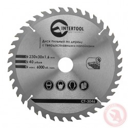 Диск пильный по дереву с твердосплавными напайками 230 х 30мм х 40Т Intertool CT-3046 Диск пильный по дереву с твердосплавными напайками 230 х 30мм х 40Т Intertool CT-3046