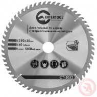 Диск пильный по дереву с твердосплавными напайками 250 х 30мм х 60Т Intertool CT-3052