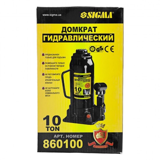 Домкрат гидравлический бутылочный 10 т H 230-460 мм Sigma 860100