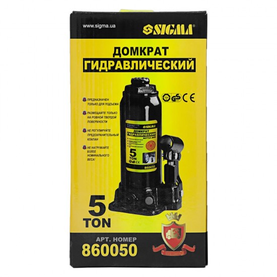 Домкрат гидравлический бутылочный 5 т H 216-413 мм Sigma 860050
