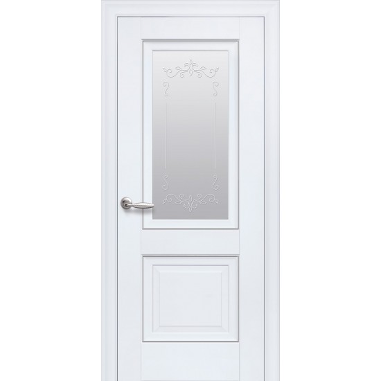 Двери Имидж (Элегант) Premium со стеклом сатин и молдингом и рисунком Р2 Белый матовый