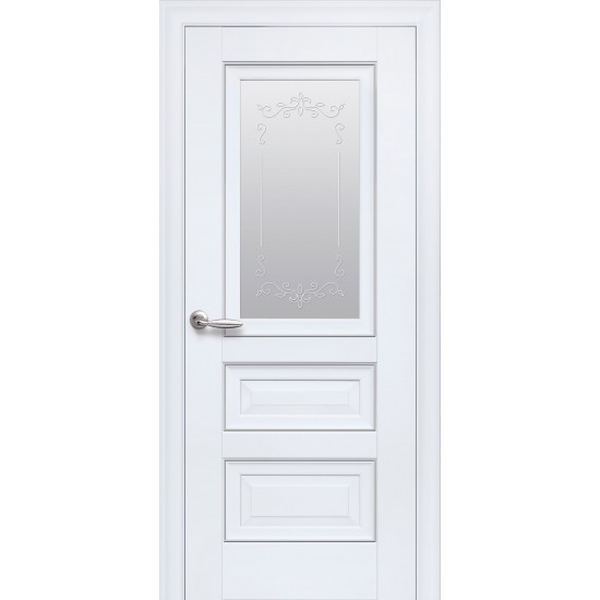 Двери Статус (Элегант) Premium со стеклом сатин и молдингом и рисунком Р2 Белый матовый
