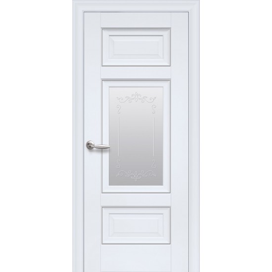 Двери Шарм (Элегант) Premium со стеклом сатин и молдингом и рисунком Р2 Белый матовый
