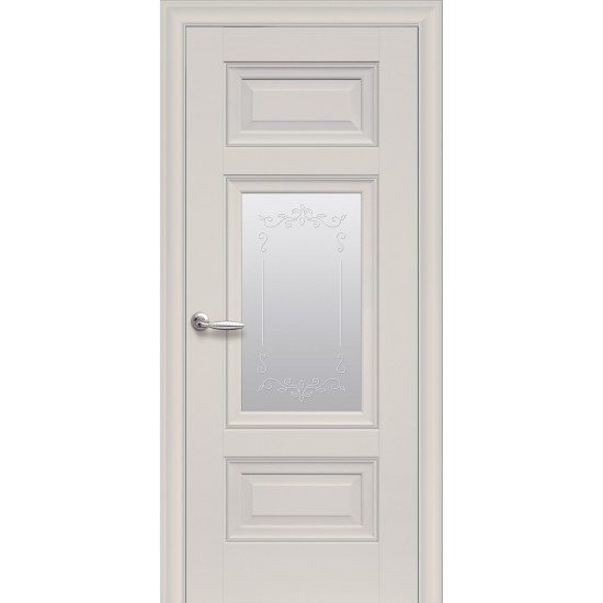 Двери Шарм (Элегант) покрытие Premium со стеклом сатин и молдингом и рисунком Р2 Магнолия
