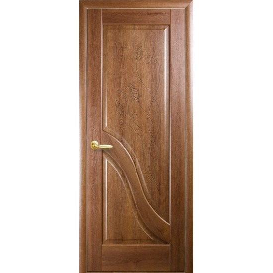 Двери Амата (Маэстра) ПВХ DeLuxe Глухое с гравировкой Золотая ольха