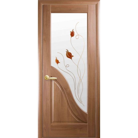 Двери Амата (Маэстра) ПВХ DeLuxe со стеклом сатин и рисунком Р1 Золотая ольха