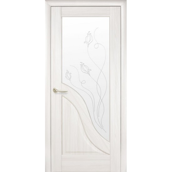 Двери Амата (Маэстра) ПВХ DeLuxe со стеклом сатин и рисунком Р2 Ясень new