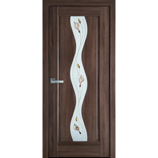 Двери Волна (Маэстра) ПВХ DeLuxe со стеклом сатин и рисунком Р1 Золотая ольха