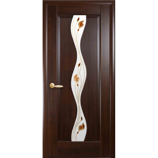 Двери Волна (Маэстра) ПВХ DeLuxe со стеклом сатин и рисунком Р1 Каштан
