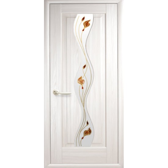 Двери Волна (Маэстра) ПВХ DeLuxe со стеклом сатин и рисунком Р1 Ясень new