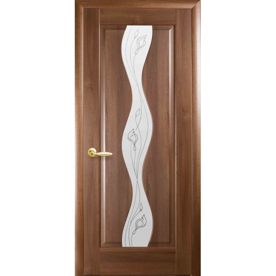 Двери Волна (Маэстра) ПВХ DeLuxe со стеклом сатин и рисунком Р2 Золотая ольха