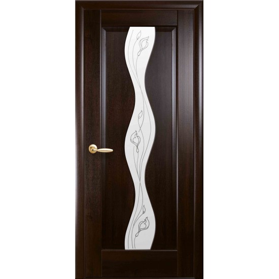 Двери Волна (Маэстра) ПВХ DeLuxe со стеклом сатин и рисунком Р2 Каштан