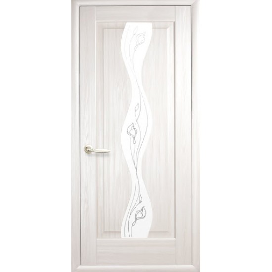 Двери Волна (Маэстра) ПВХ DeLuxe со стеклом сатин и рисунком Р2 Ясень new