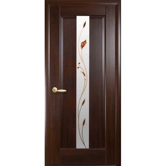 Двери Премьера (Маэстра) ПВХ DeLuxe со стеклом сатин и рисунком Р1 Каштан