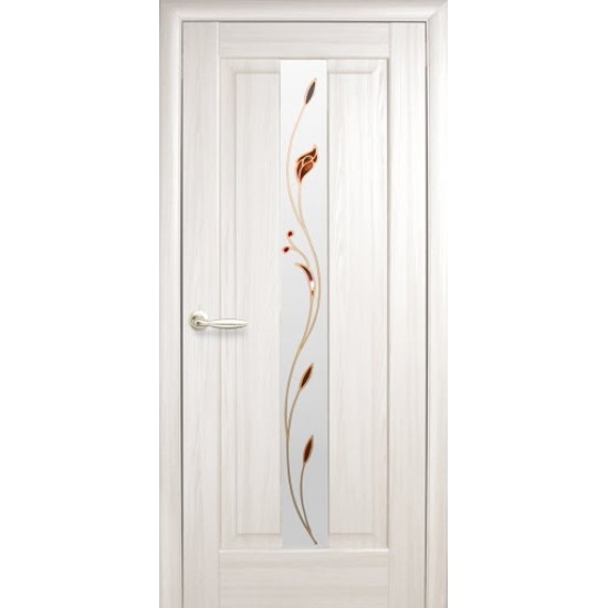 Двери Премьера (Маэстра) ПВХ DeLuxe со стеклом сатин и рисунком Р1 Ясень new