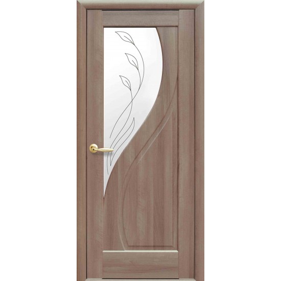 Двери Прима (Маэстра) ПВХ DeLuxe со стеклом сатин и рисунком Р2 Золотая ольха