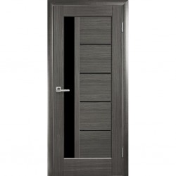 Дверь Грета (Ностра) ПВХ DeLuxe с черным стеклом Grey