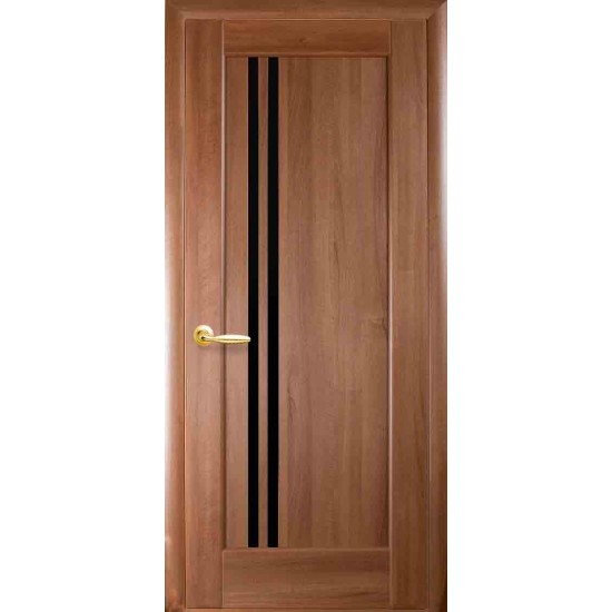 Дверь Делла (Ностра) ПВХ DeLuxe с черным стеклом Золотая ольха