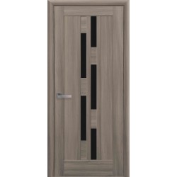 Дверь Лаура (Ностра) ПВХ DeLuxe с черным стеклом Золотой дуб
