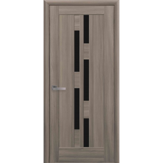 Дверь Лаура (Ностра) ПВХ DeLuxe с черным стеклом Золотой дуб