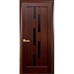 Дверь Лаура (Ностра) ПВХ DeLuxe с черным стеклом Каштан