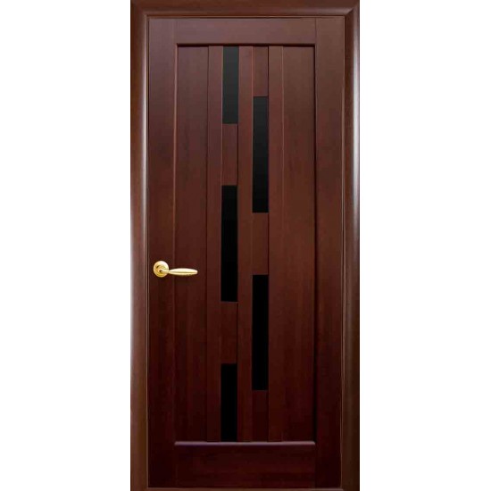 Дверь Лаура (Ностра) ПВХ DeLuxe с черным стеклом Каштан