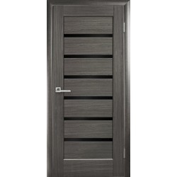 Дверь Линея (Ностра) ПВХ DeLuxe с черным стеклом Grey