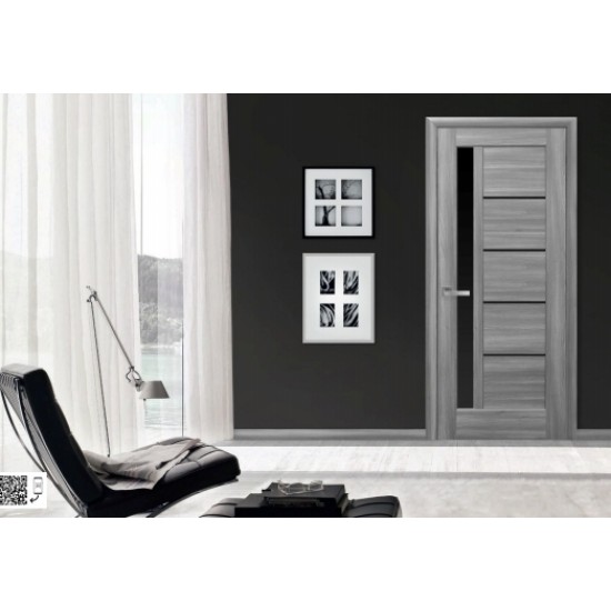 Дверь Линея (Ностра) ПВХ DeLuxe с черным стеклом Grey