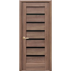 Дверь Линея (Ностра) ПВХ DeLuxe с черным стеклом Золотая ольха