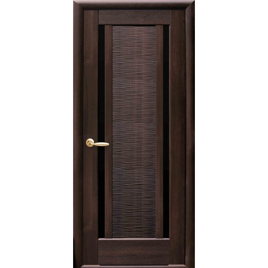 Дверь Луиза (Ностра) ПВХ DeLuxe с черным стеклом Каштан