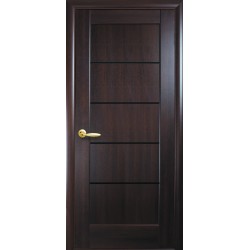 Дверь Мира (Ностра) ПВХ DeLuxe с черным стеклом Каштан