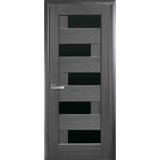 Дверь Пиана (Ностра) ПВХ DeLuxe с черным стеклом Grey
