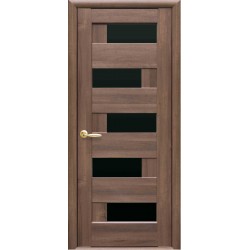 Дверь Пиана (Ностра) ПВХ DeLuxe с черным стеклом Золотая ольха