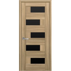 Дверь Пиана (Ностра) ПВХ DeLuxe с черным стеклом Золотой дуб