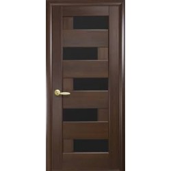 Дверь Пиана (Ностра) ПВХ DeLuxe с черным стеклом Каштан