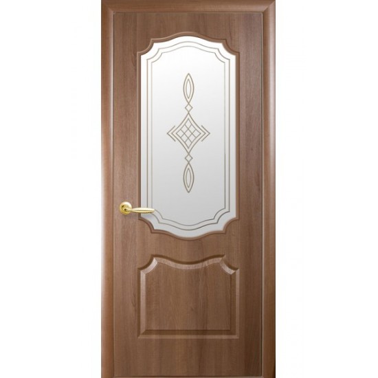 Дверь ВЕНЗЕЛЬ (Фортис) ПВХ DeLuxe со стеклом сатин и рисунком Р1 ЗОЛОТАЯ ОЛЬХА (под заказ)