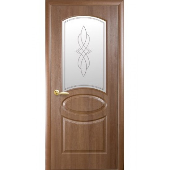 Дверь ОВАЛ (Фортис) ПВХ DeLuxe со стеклом сатин и рисунком Р1 ЗОЛОТАЯ ОЛЬХА