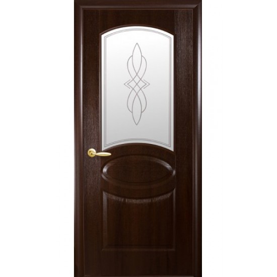 Дверь ОВАЛ (Фортис) ПВХ DeLuxe со стеклом сатин и рисунком Р1 КАШТАН