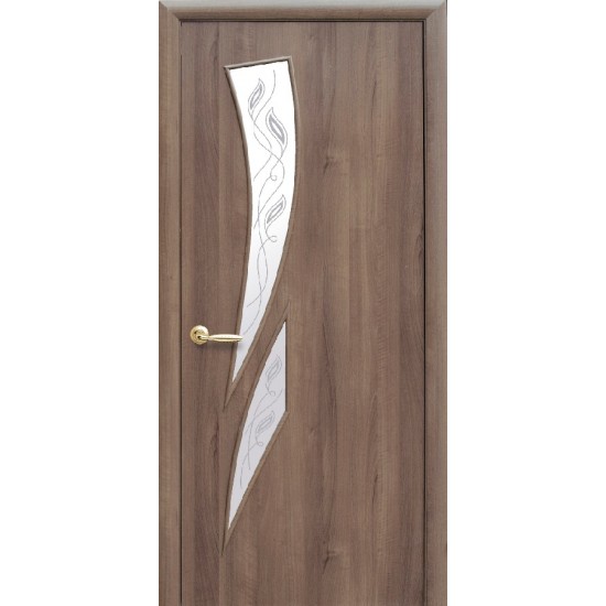 Дверь Камея (Модерн) ПВХ DeLuxe со стеклом сатин и рисунком Р3 Золотая ольха