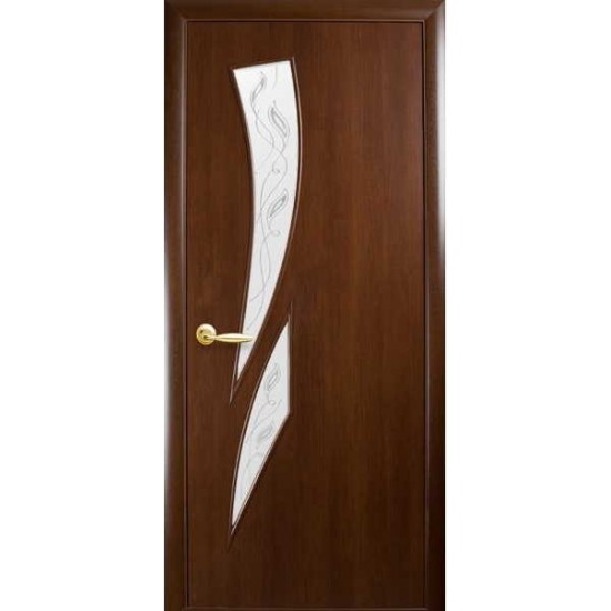 Дверь Камея (Модерн) ПВХ DeLuxe со стеклом сатин и рисунком Р3 Каштан