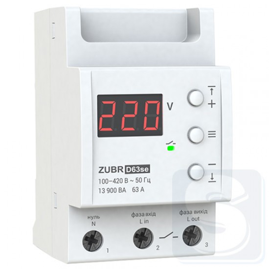 Реле контроля напряжения с термозащитой 1х63 А ZUBR