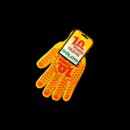 Перчатки Долони рабочие трикотажные желтые с красным ПВХ рисунком 4492