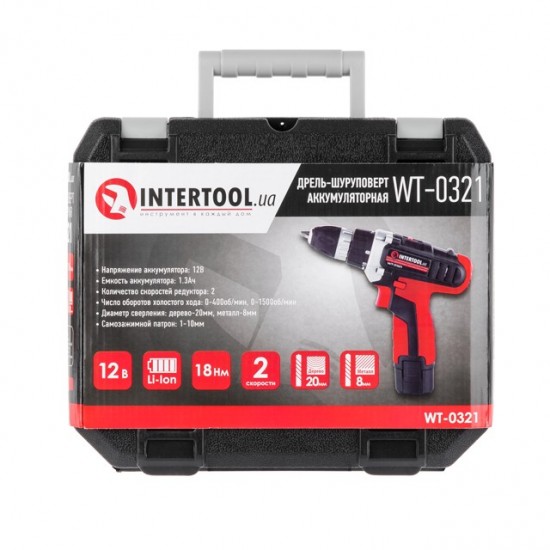 Дрель-шуруповерт аккумуляторная Li-Ion 12В  2 аккумулятора Intertool WT-0321