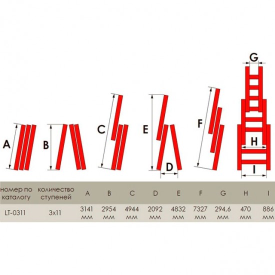 Лестница алюминиевая 3-х секционная 11 ступеней 7.33м Intertool LT-0311